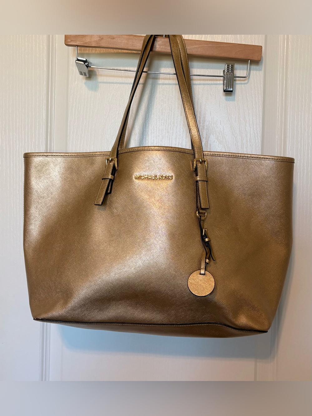 Michael Kors Metallic Gold Tote with Round Charm